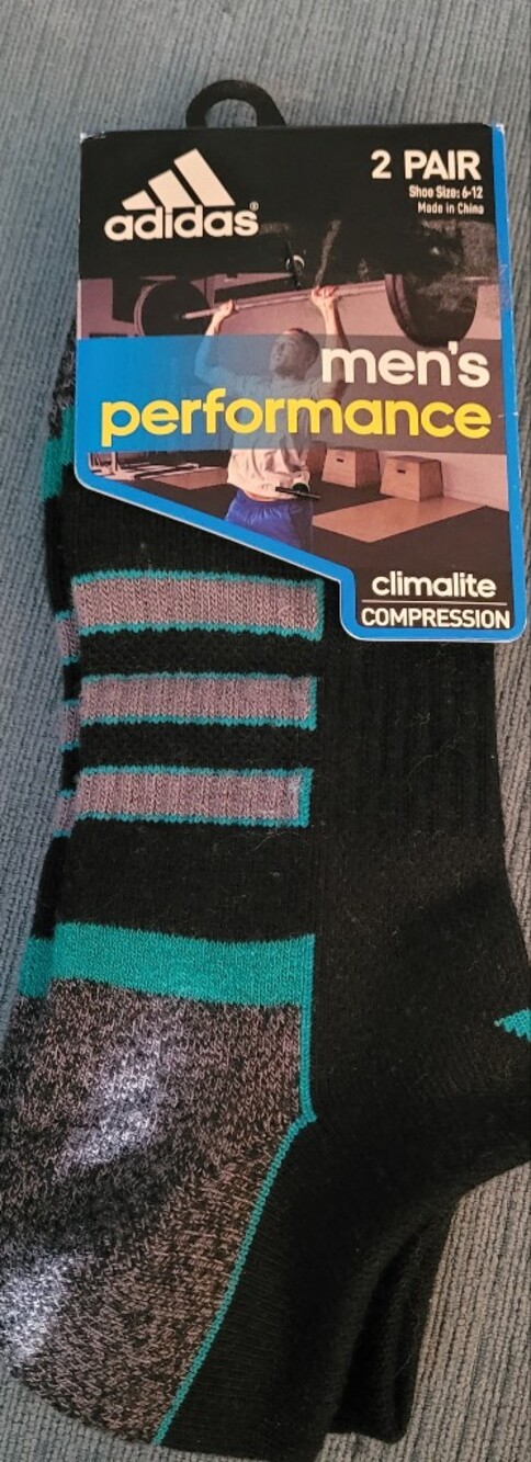 Adidas Men’s Athletic Socks — Black with Teal and Gray Accents